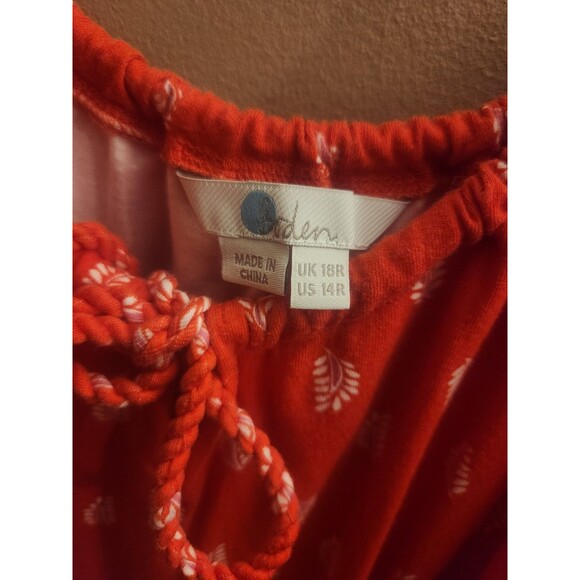 Boden Sophia Jersey Sundress Red Pattern Leafy Ruffled Hem Size 14 Regular - Picture 3 of 5